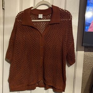 Wild Fable Brown Open-Knit Cardigan Sweater